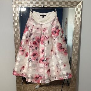 White House Black Market Pink Floral A-Line Skirt